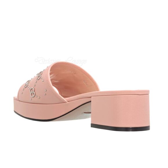 NEW GUCCI Janaya Interlocking GG Studs Rose Leather Sandals Slides EU 41 US 11 - Picture 8 of 11